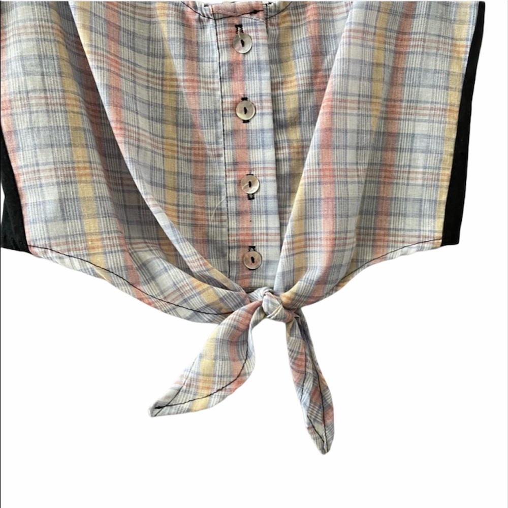 Furst Of A Kind plaid tie front blouse one size - Picture 3 of 13